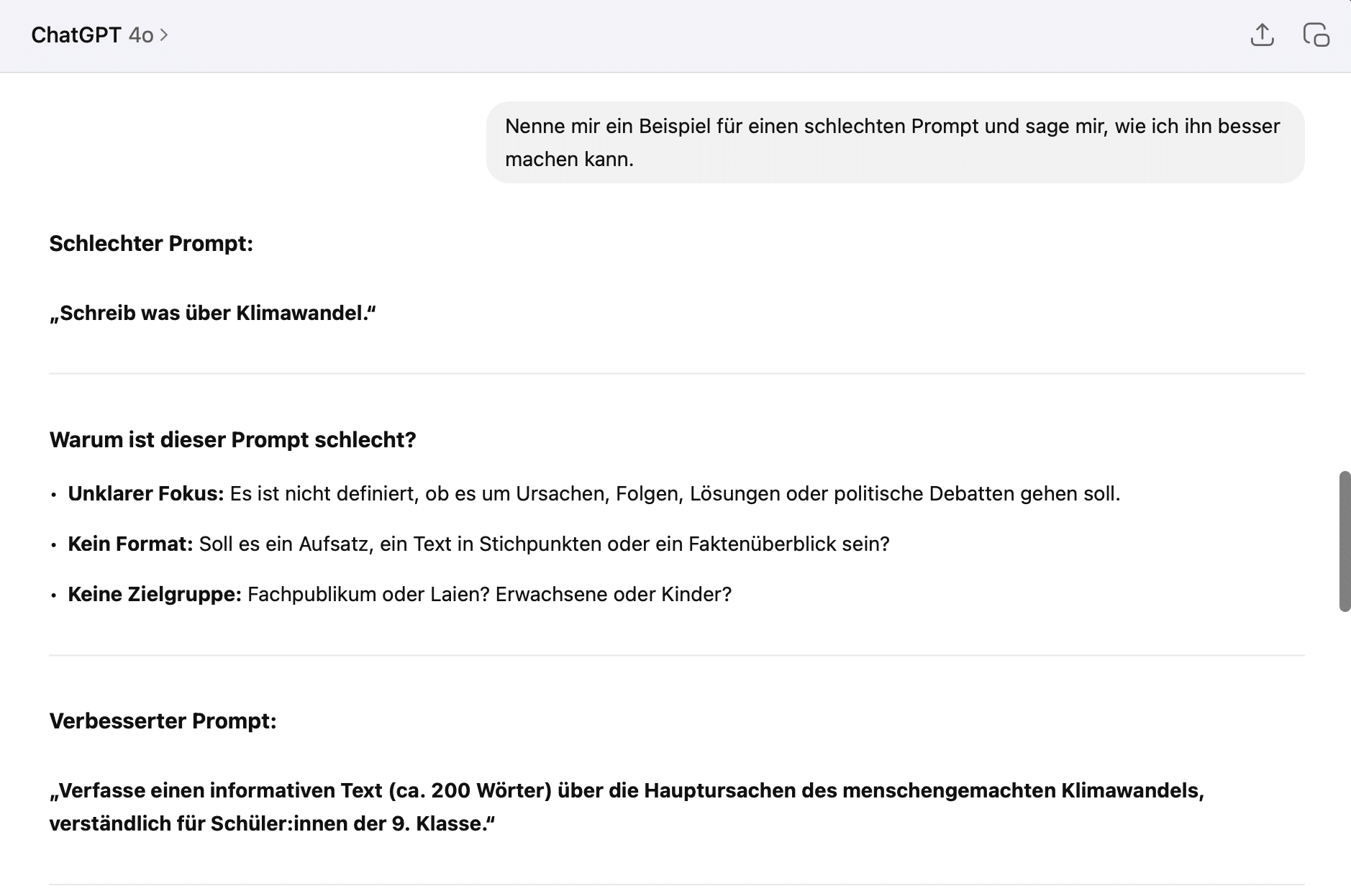 KI-Texte schreiben mit ChatGPT: Beispiel eines schlechten Prompts