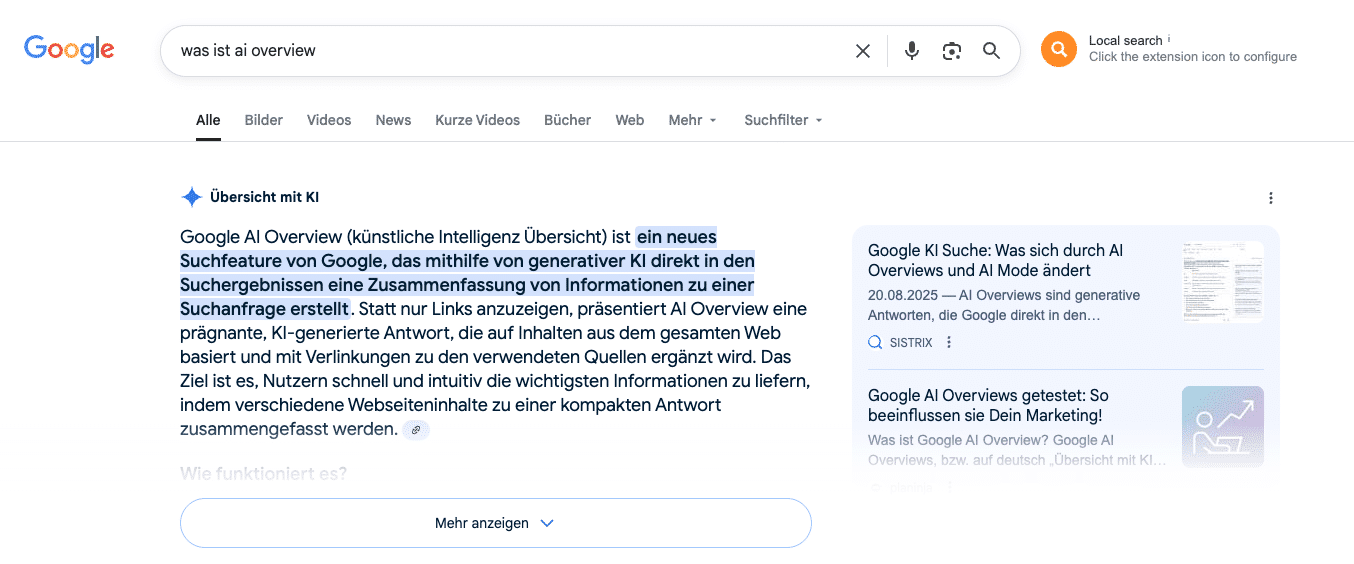AI Overview in der Google Suche.