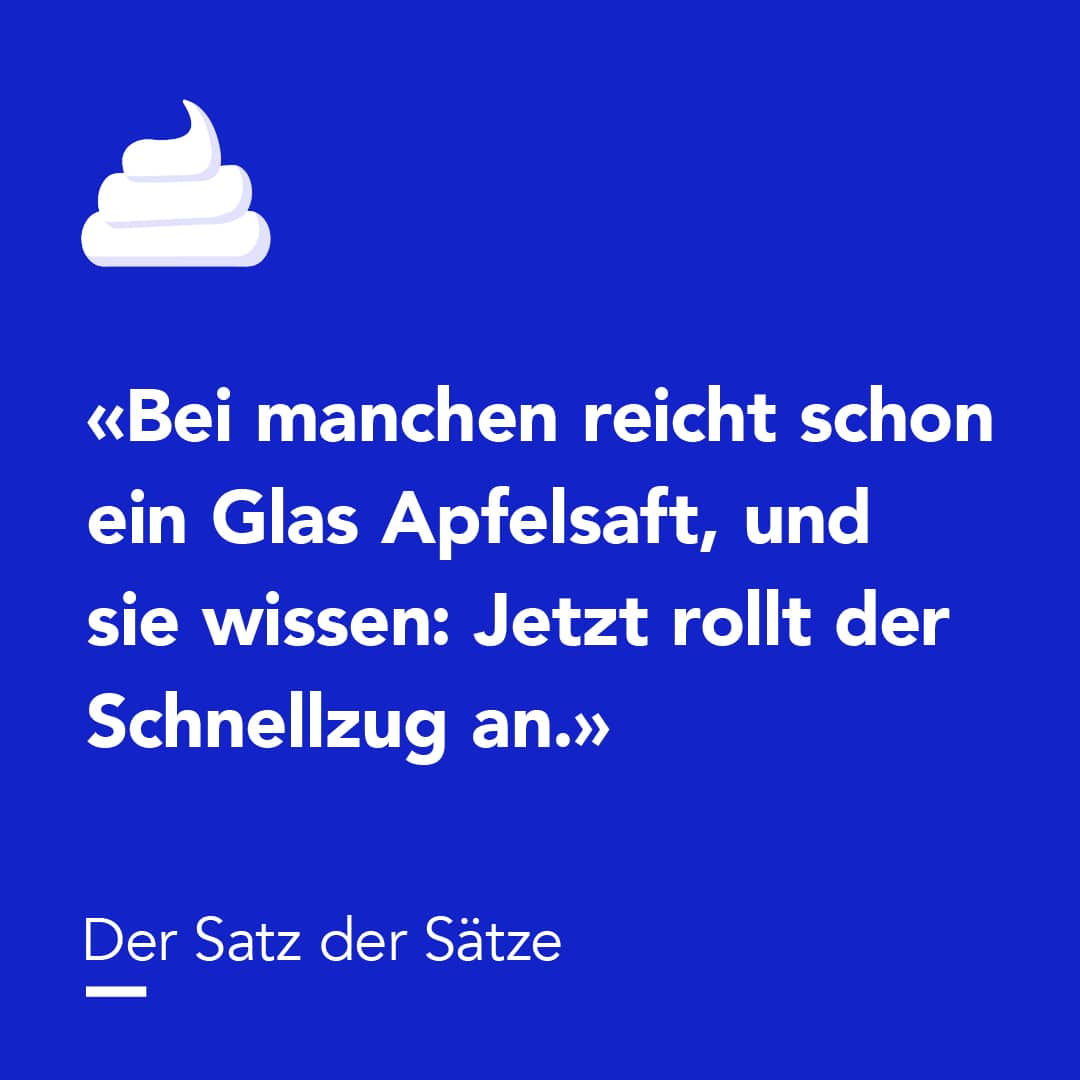 Teaser für einen Artikel von Redact mit dem Satz «Bei manchen reicht schon ein Glas Apfelsaft, und sie wissen: Jetzt rollt der Schnellzug an.»